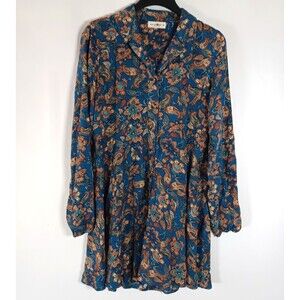 Natural Life Ansley Long Sleeve Shirt Dress Medium Boho Hippie Floral Coastal